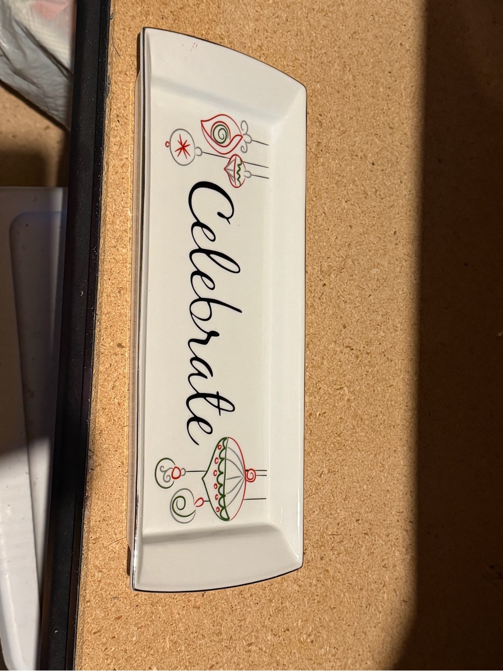 Celebrate Ceramic Tray - White with Red & Green Accents